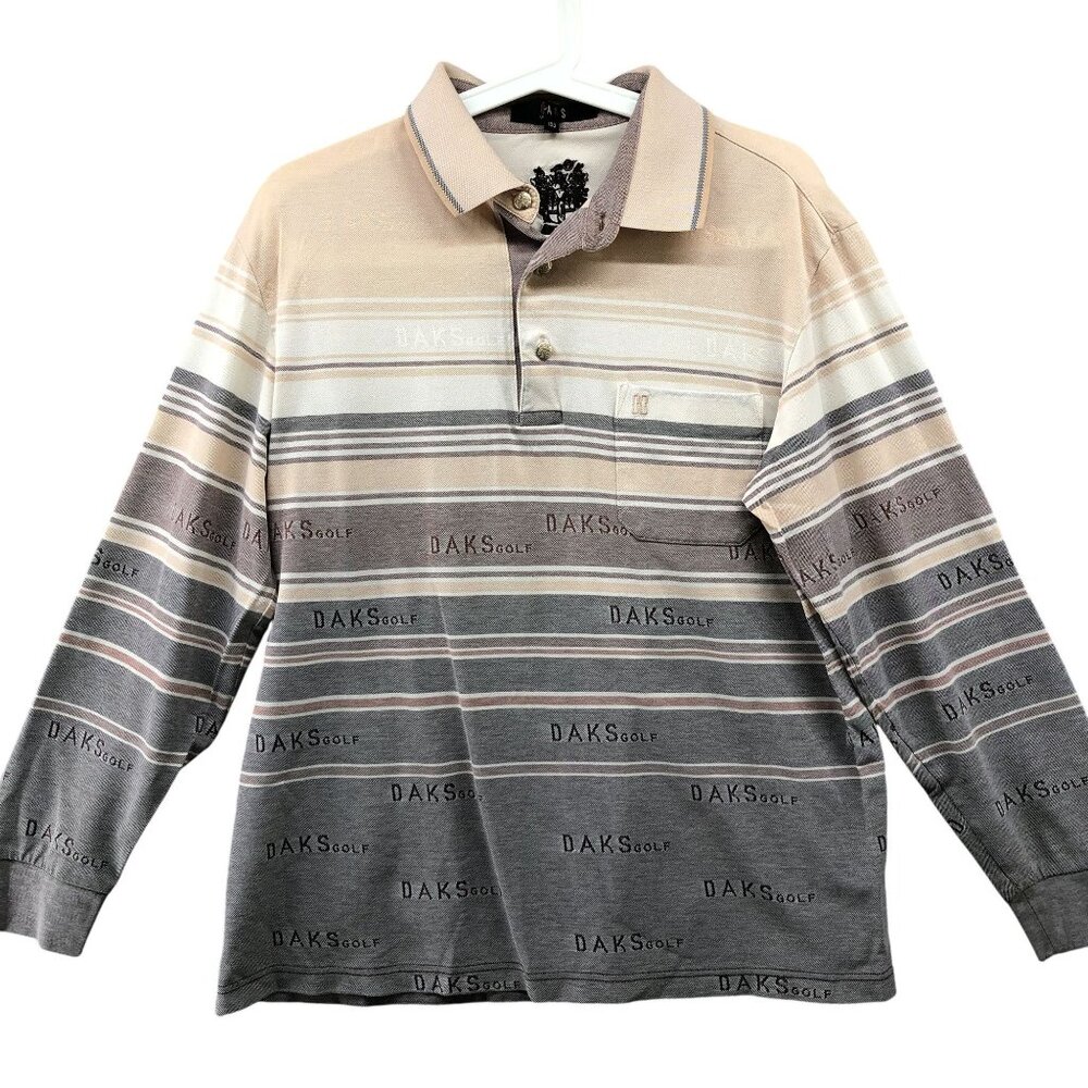 Daks Golf Polo Shirt Mens L Korean Size 100 Long Sleeve‎ Beige Striped